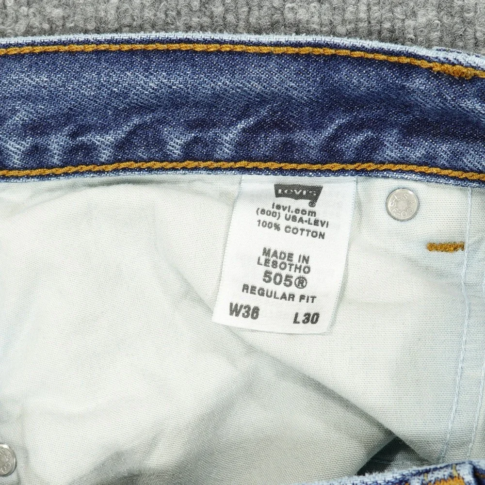 Levis 505 Jeans Mens 36x30 Blue‎ Regular Fit Straight Leg Stretch